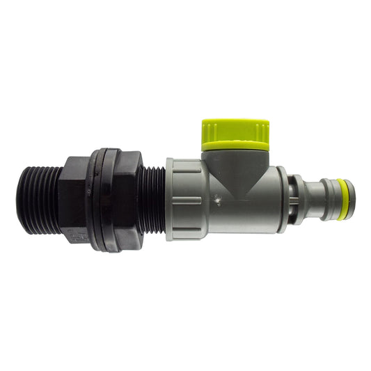 Drain kit plug fitting with 3/4" threads, grey body and lime green cap