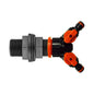 3/4” Water Butt Kit: two-way splitter with valved connectors, black and orange