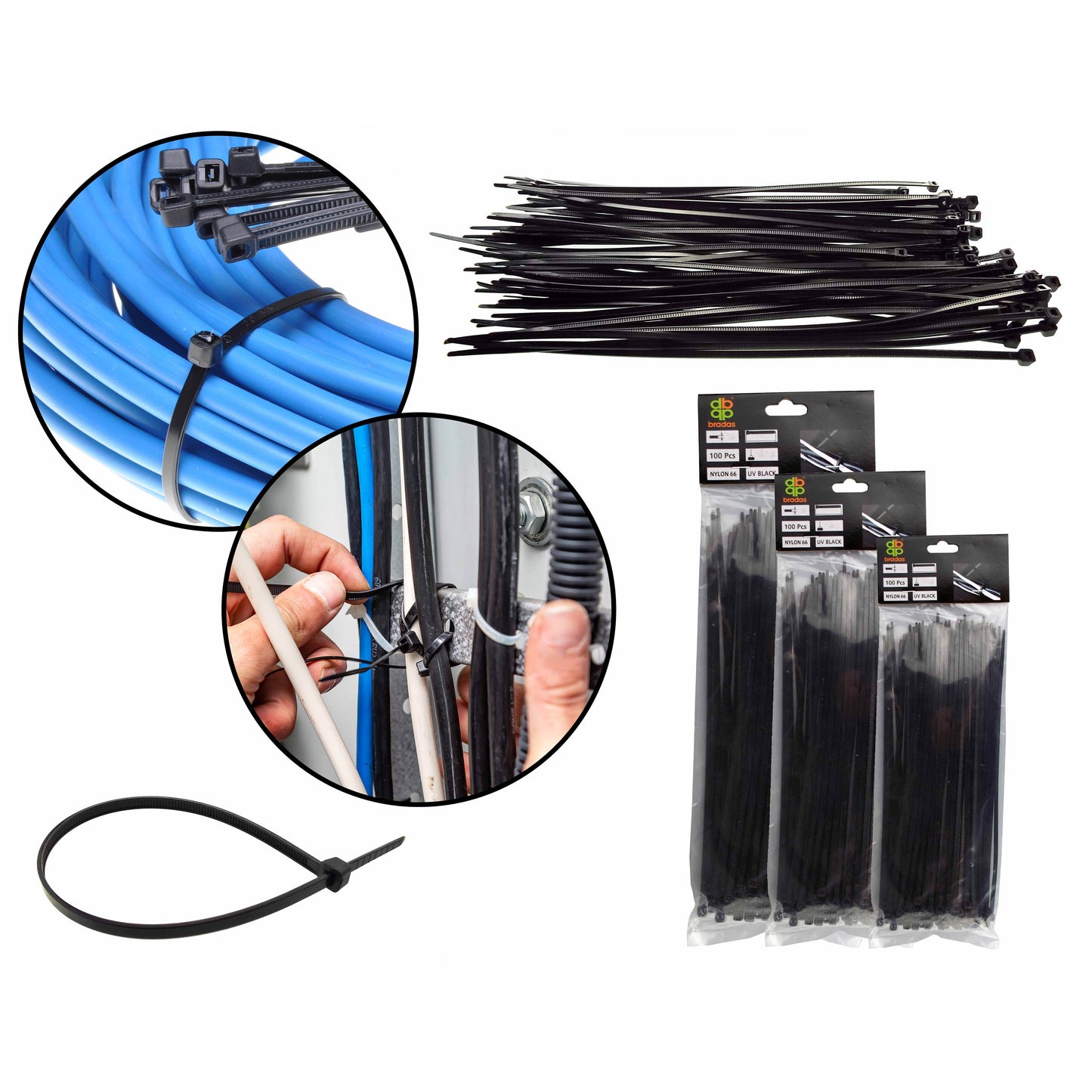 Black cable ties multipack, 2.5 x 100 mm, with bag packaging