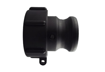 IBC S60X6 to 1.5" male camlock adapter, black plastic fitting