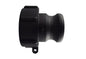 IBC S60X6 to 1.5" male camlock adapter, black plastic fitting