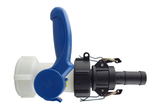 IBC-3-Zoll Ventil mit S60X6M Anschluss und blauem Hebel, 2-Zoll Camlock