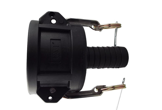 Camlock Type C 2"-1" Barb, black coupler with brass spring clips