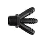 Three Way Y 16mm barbed 3/4" BSPM connector, black, three-way outlets