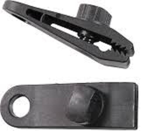 Screw-type tarpaulin clip, black plastic body with threaded screw tip