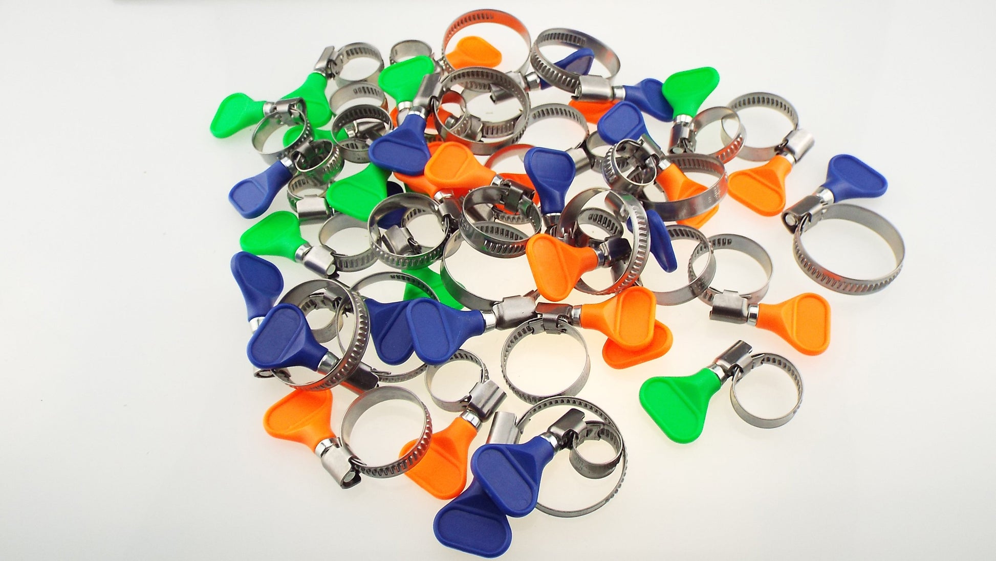 Assorted A2 grip hose clips, various colors, sized for 8mm–12mm