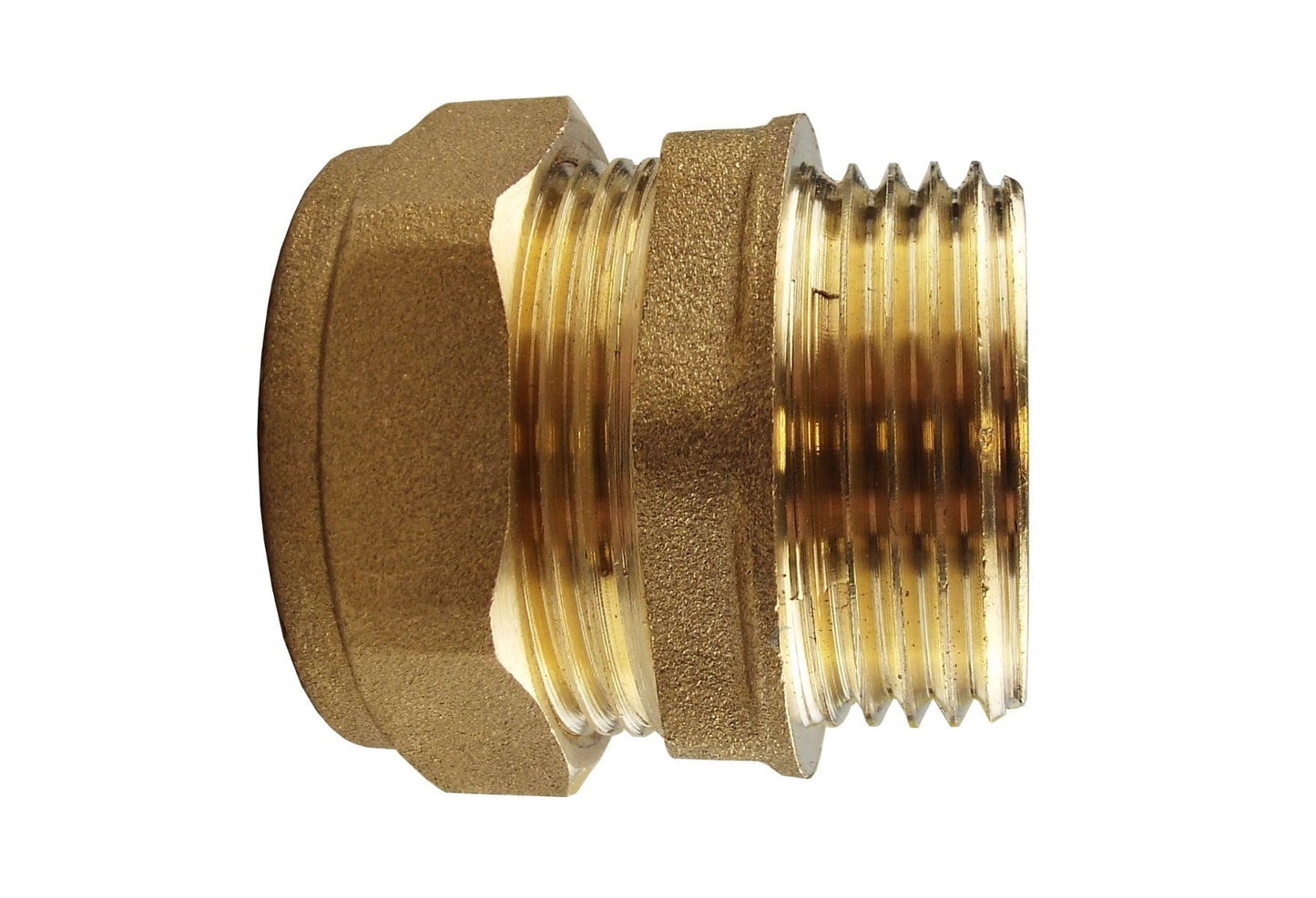 Brass compression straight fitting, 15mm, 3/4" BSPM thread and hex nut ends
