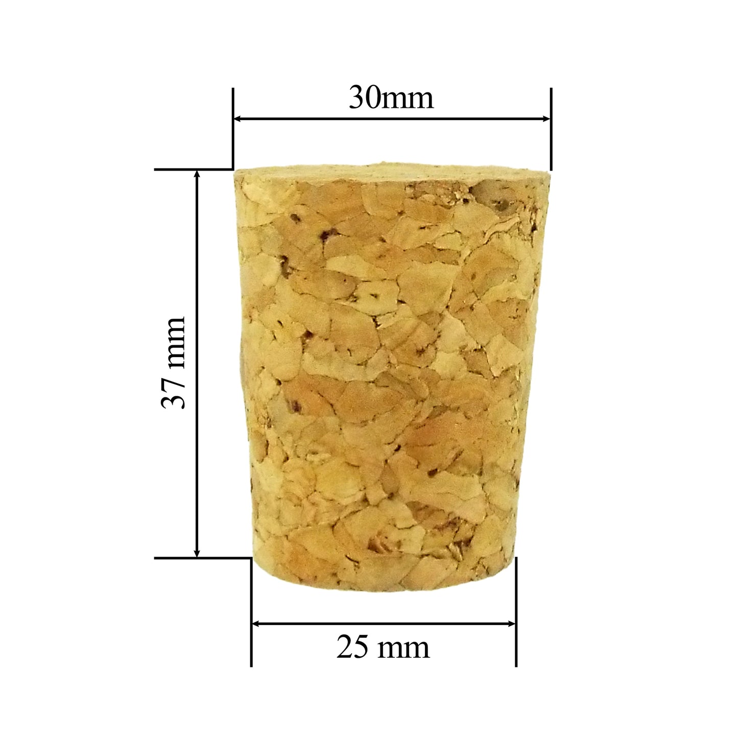 Tapered cork cylinder, gold-brown, 30mm top /25mm bottom, 37mm height