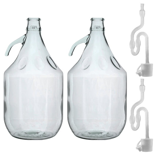 5L clear glass demijohn set of 2 with airlock and bung, plain design