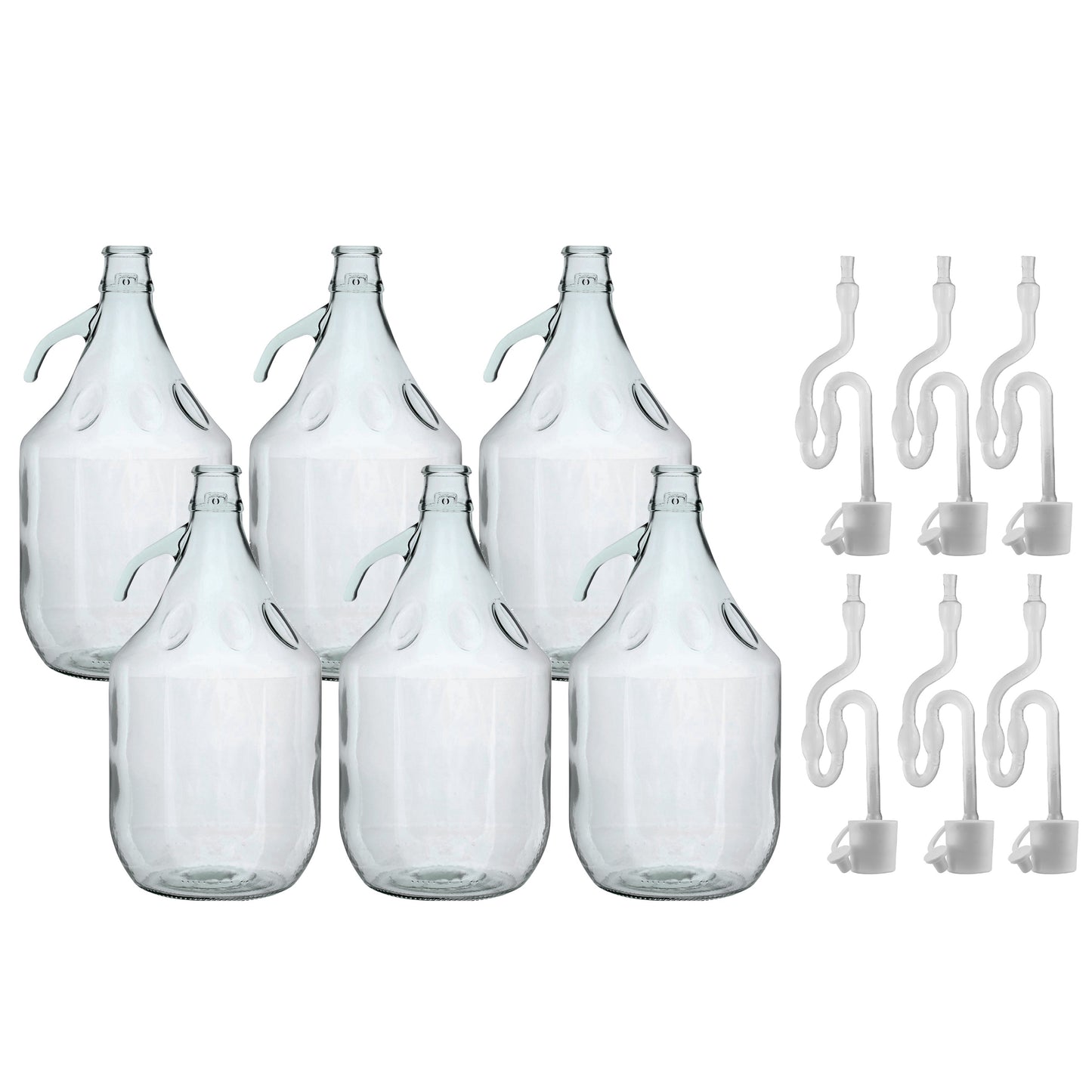 Glas-Demijohn 5L mit Luftschleuse & Bung, 6er-Set Flaschen und Zubehör