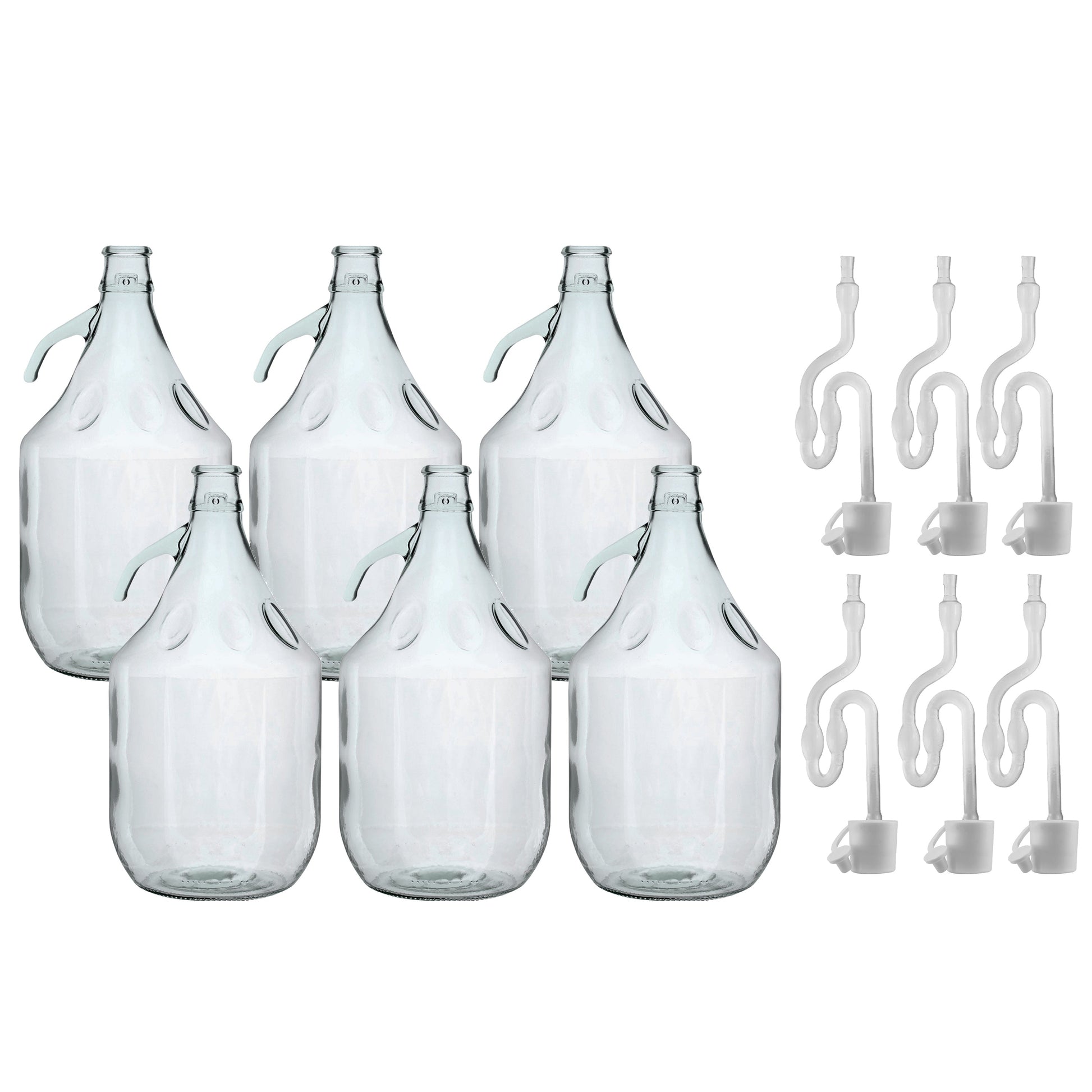 Glas-Demijohn 5L mit Luftschleuse & Bung, 6er-Set Flaschen und Zubehör