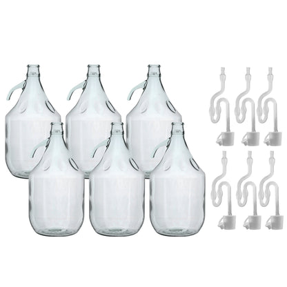 Glas-Demijohn 5L mit Luftschleuse & Bung, 6er-Set Flaschen und Zubehör