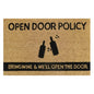 Open Door Policy doormat: wine bottles and 'Bring wine & we'll open the door'
