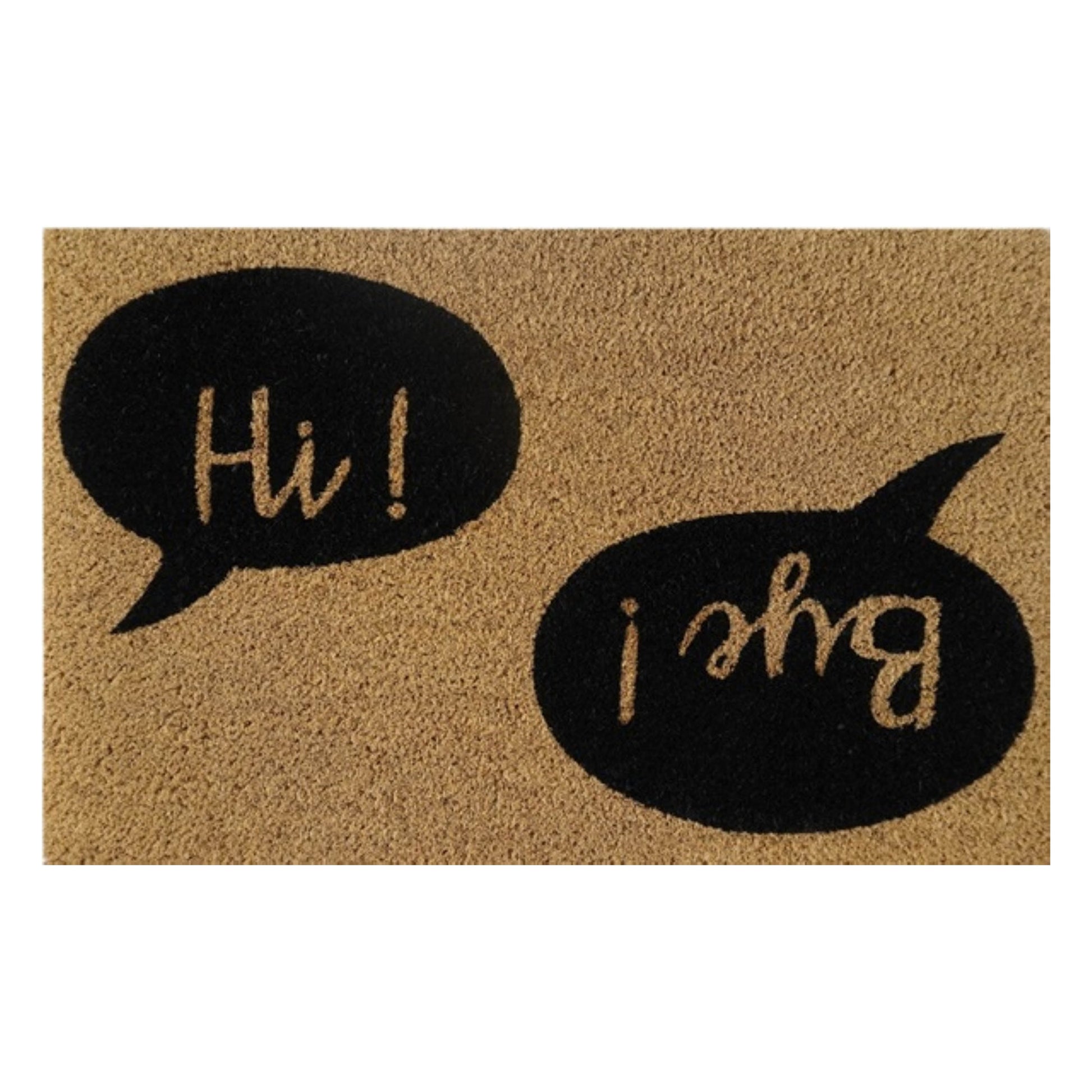 Doormat 60x40 cm con letrero negro “Hi!” y “Bye!” en felpa marrón