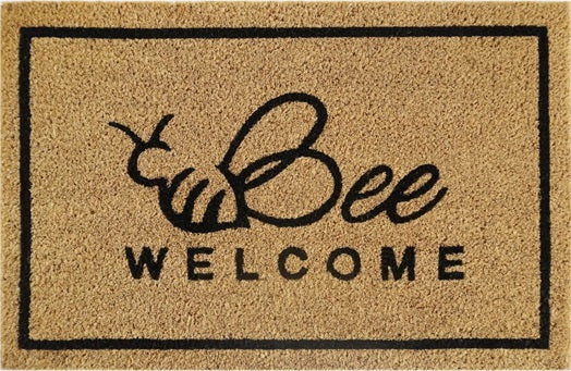 Bee Welcome doormat with bee outline and 'WELCOME' lettering on tan
