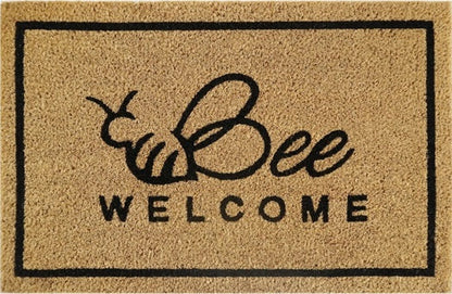 Bee Welcome doormat with bee outline and 'WELCOME' lettering on tan