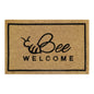 Bee Welcome coir doormat, black border with bee and welcome text on tan