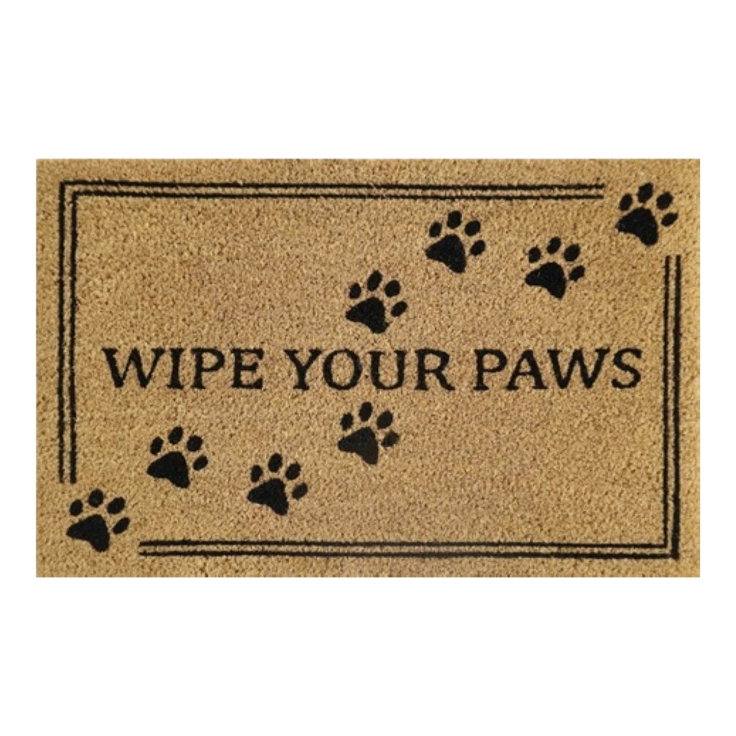 Coir doormat 60 x 40 cm with 'WIPE YOUR PAWS' text and paw prints