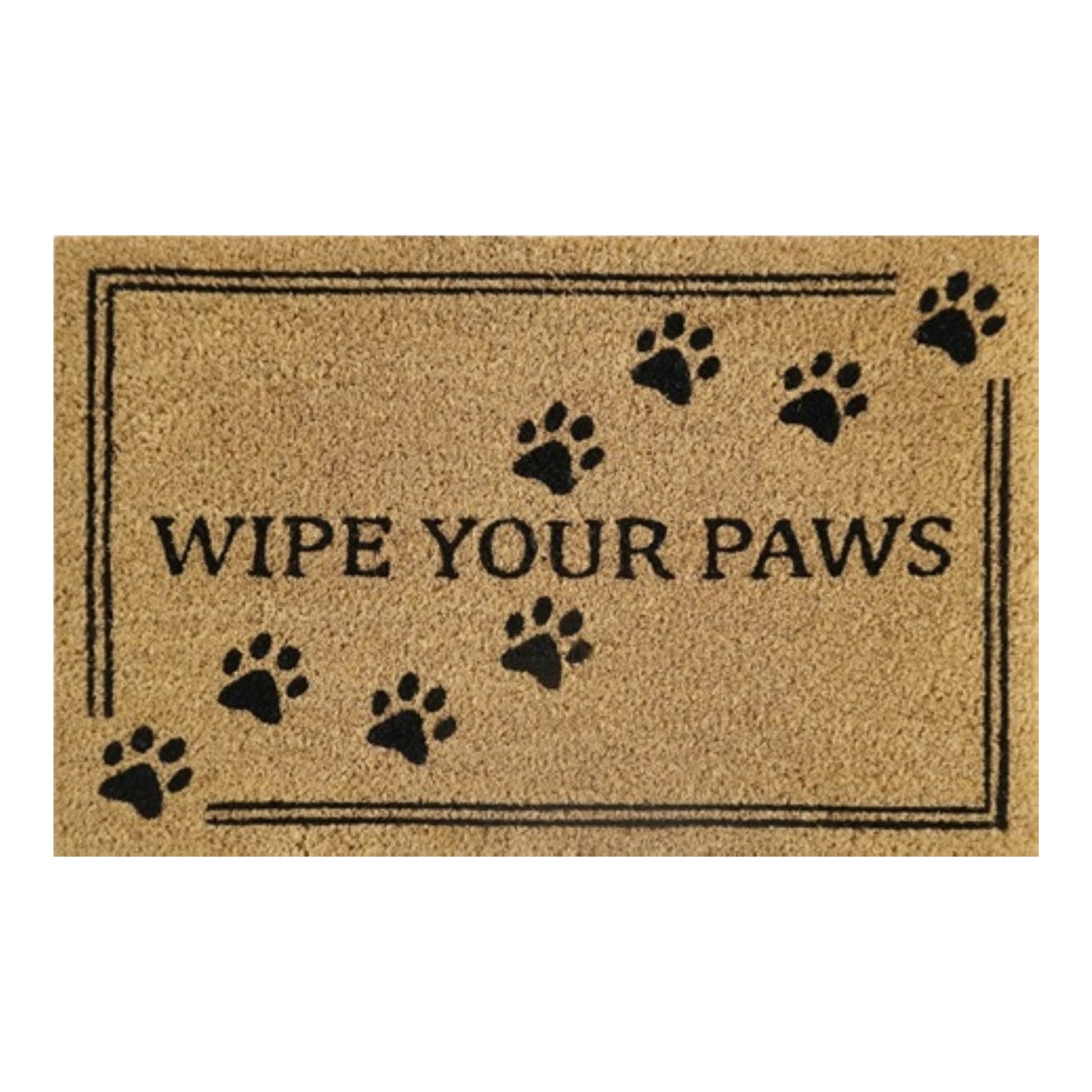 Coir doormat 60 x 40 cm with 'WIPE YOUR PAWS' text and paw prints