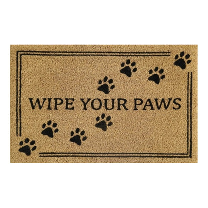 Coir doormat 60 x 40 cm with 'WIPE YOUR PAWS' text and paw prints