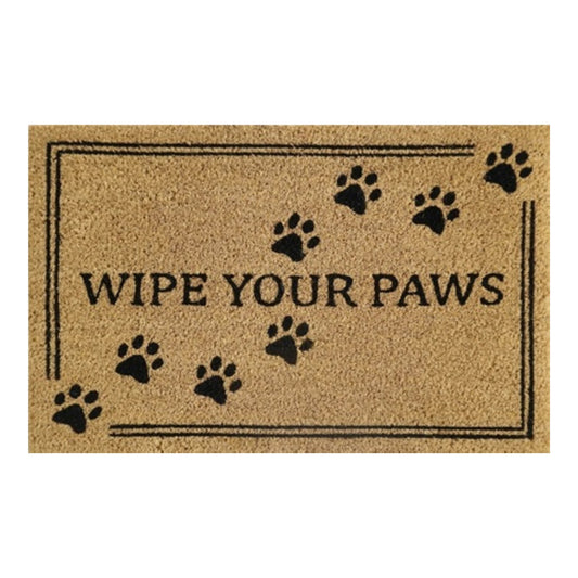 Coir doormat 60 x 40 cm with 'WIPE YOUR PAWS' text and paw prints
