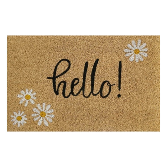 Coco-Fußmatte 60x40 cm mit „Hello!“ und weißen Blumen