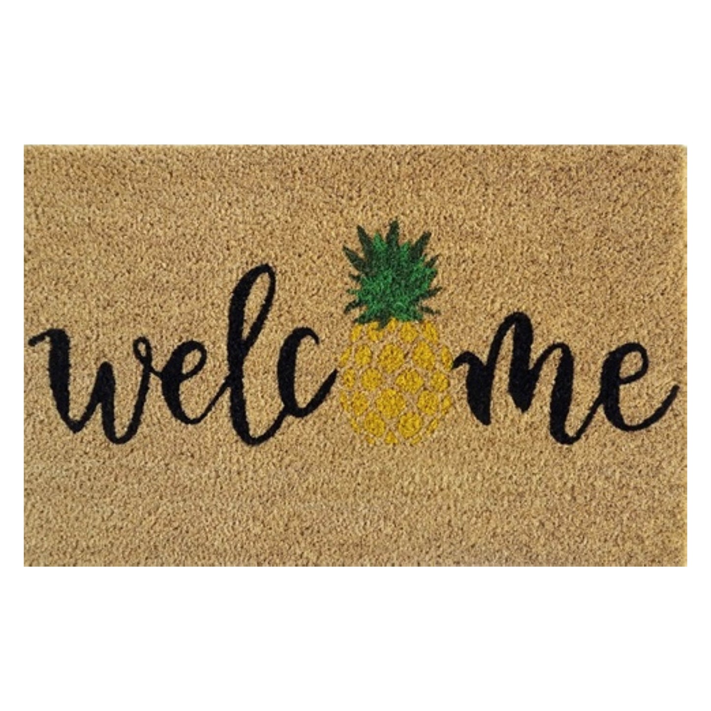 Welcome doormat 60cm x 40cm with pineapple and green leaf