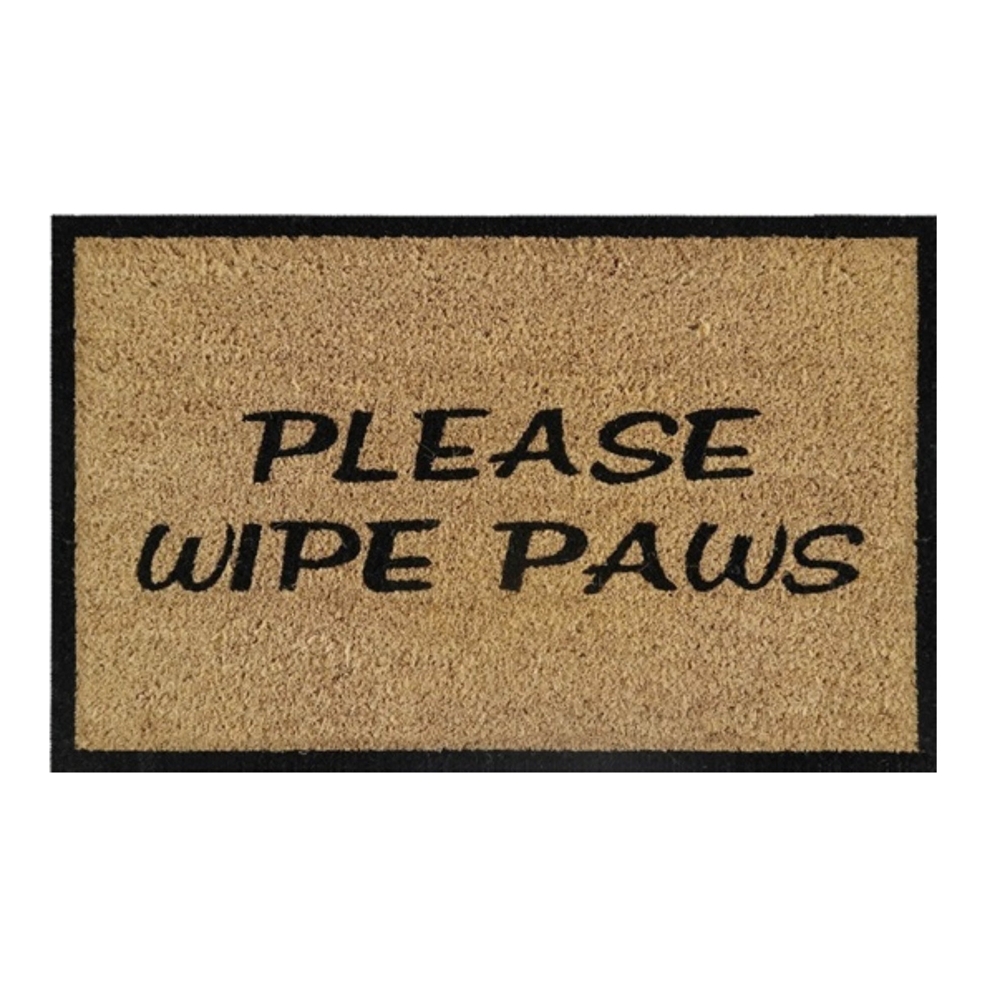 60x40 cm doormat with "Please Wipe Paws" in black on tan coir