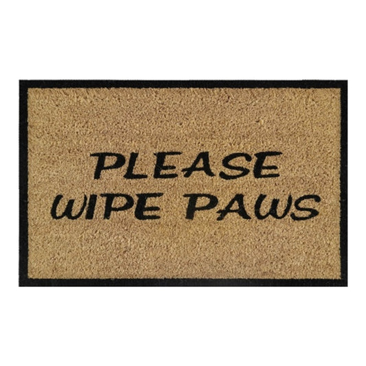 60x40 cm doormat with "Please Wipe Paws" in black on tan coir