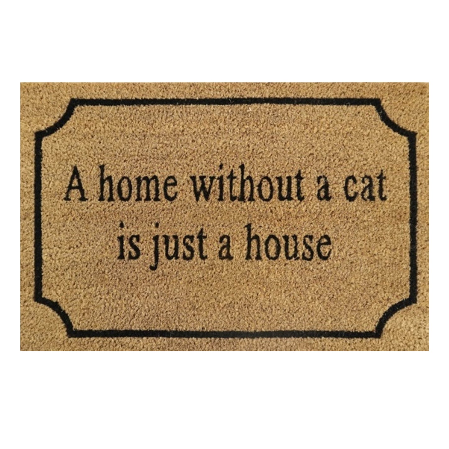 Brown coir doormat 60x40 cm with cat quote: 'A home without a cat is just a house'