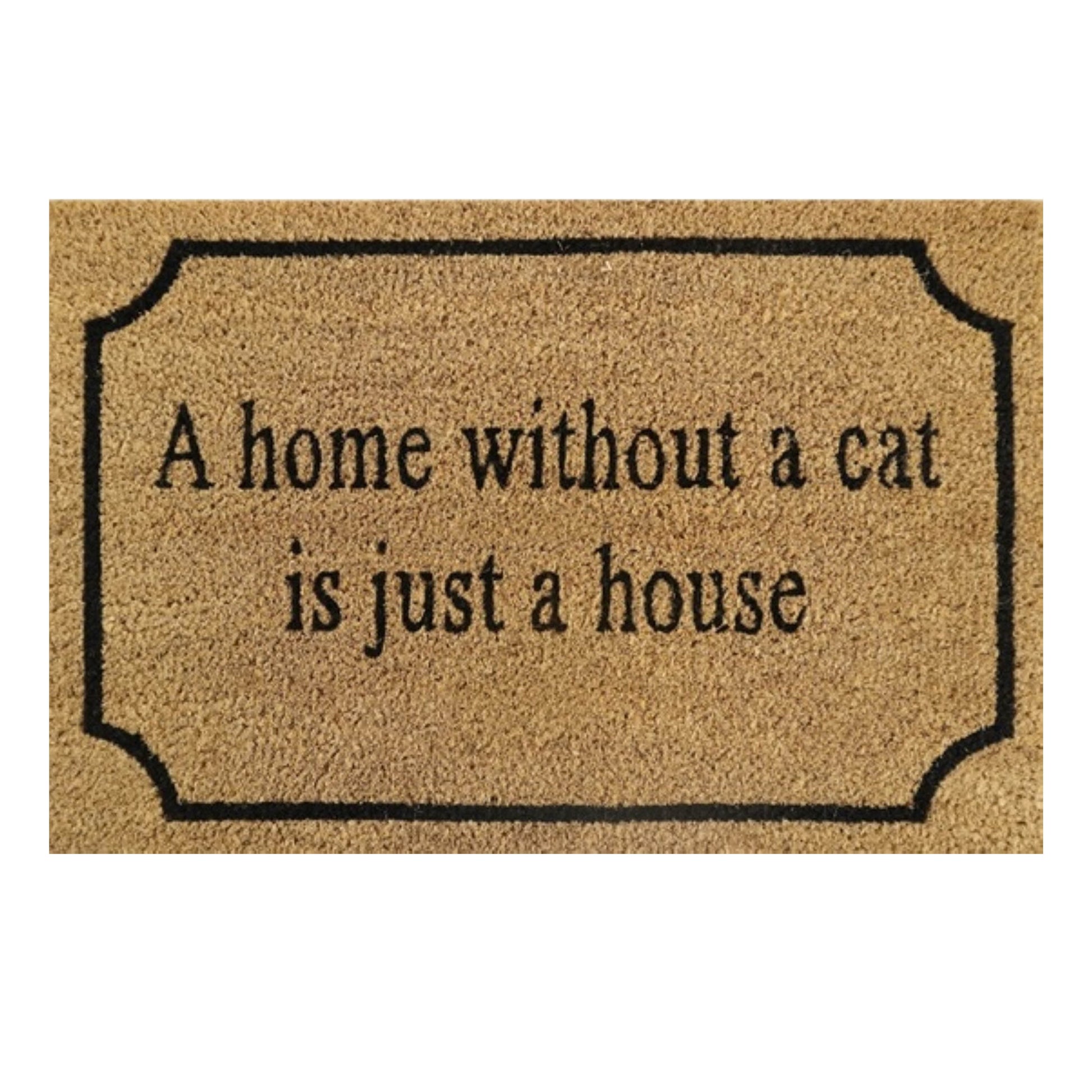 Brown coir doormat 60x40 cm with cat quote: 'A home without a cat is just a house'