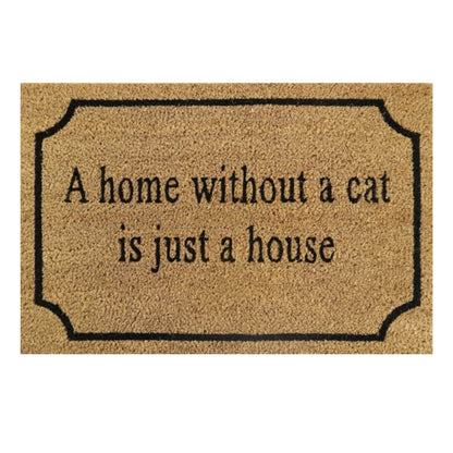 Brown coir doormat 60x40 cm with cat quote: 'A home without a cat is just a house'