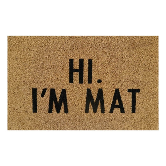 Doormat 60x40 cm: 'Hi. I'm Mat' in black on tan coir