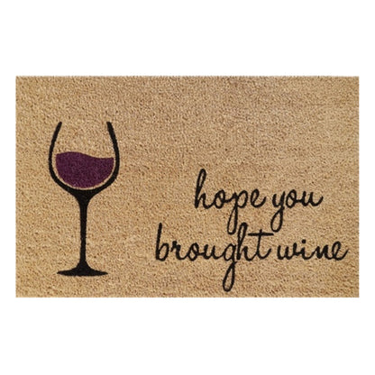Doormat 60x40 cm with wine glass icon and text 'Hope you brought wine'