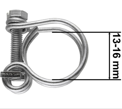 Double wire hose clamp, galvanised steel, 13–16 mm (dimension shown)