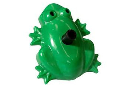 Green frog-shaped drip emitter with built-in water ports and black spout
