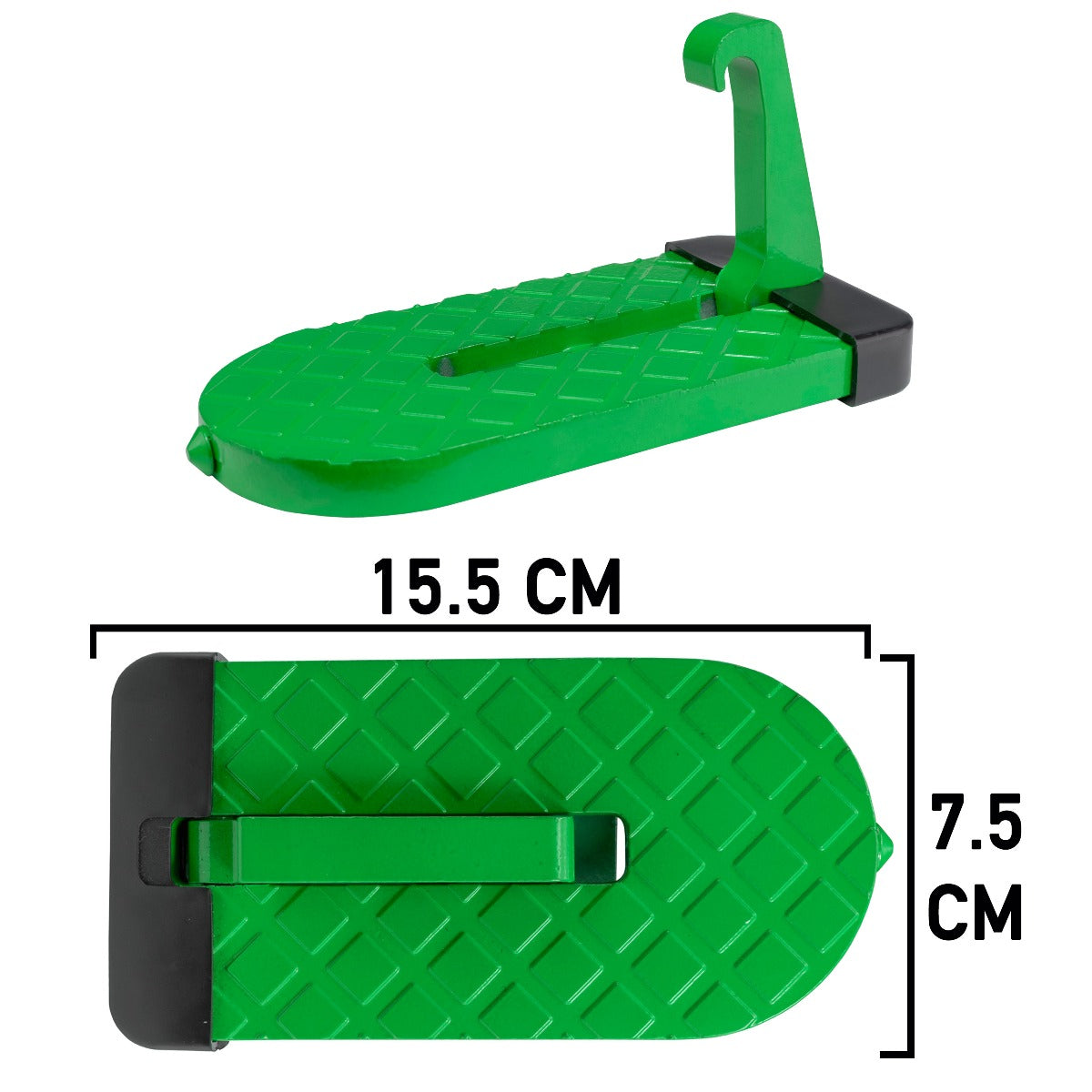 Green car door step Type A, 15.5 cm length, 7.5 cm height, black base