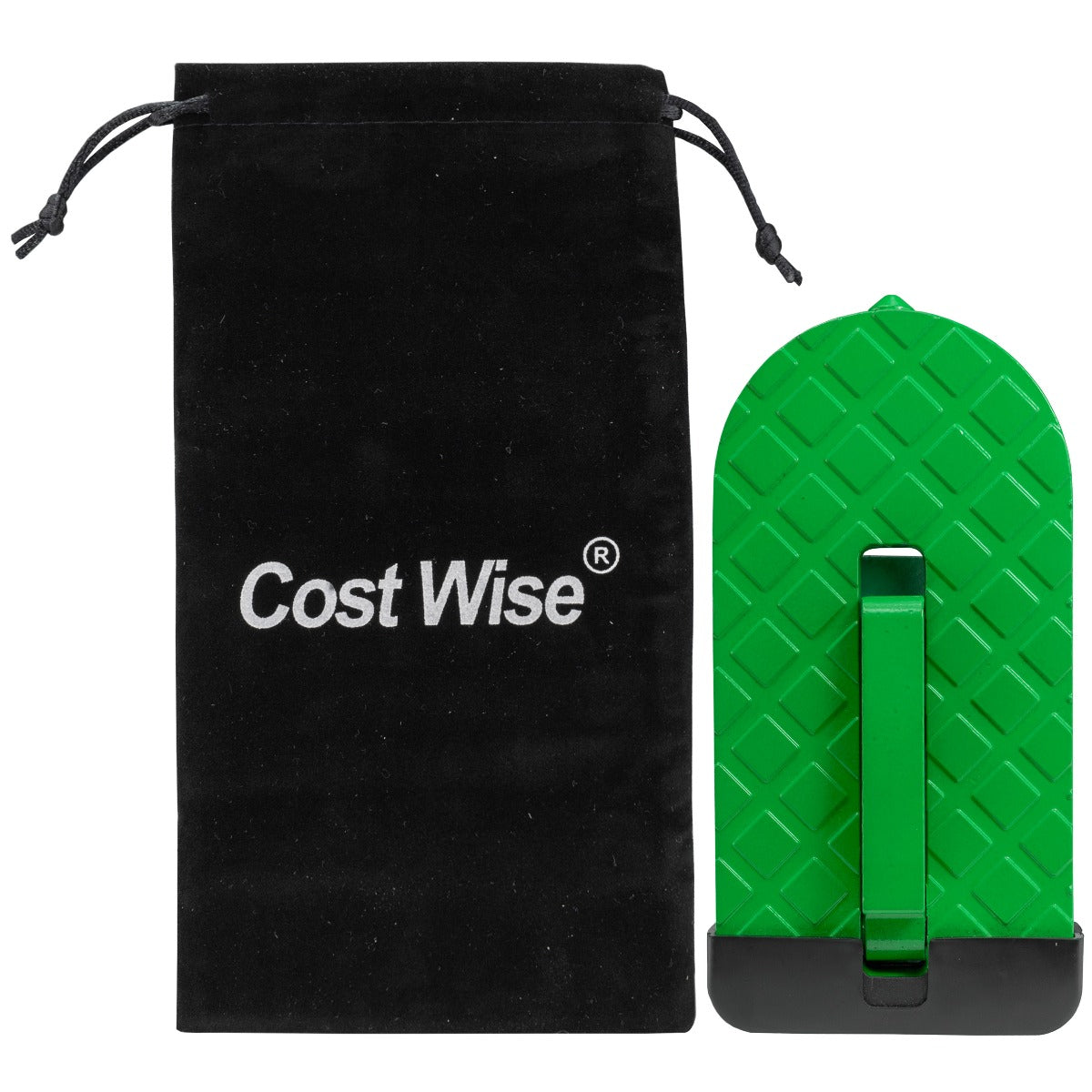 Green car door step with black pouch and drawstring, textured foot and handle