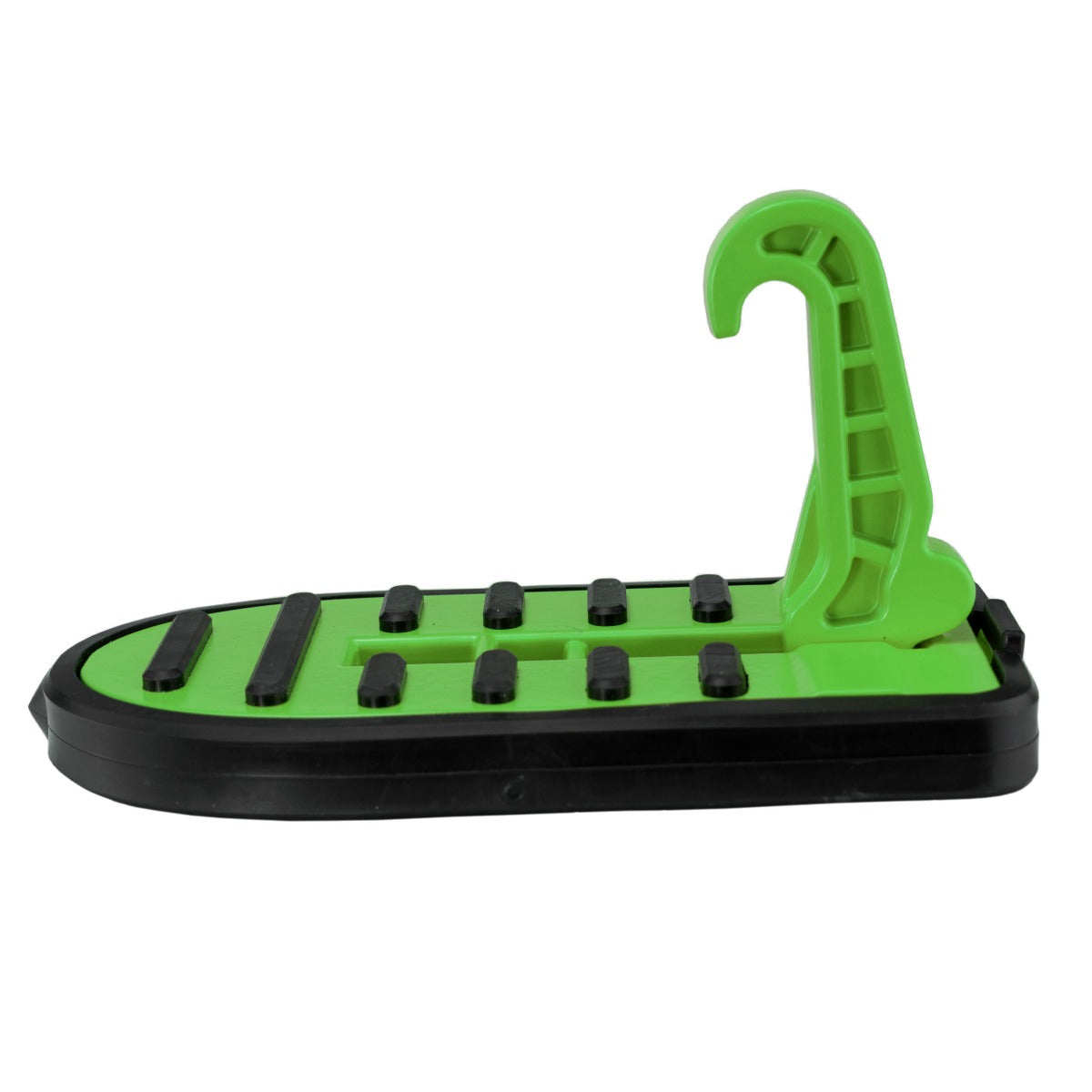 Car Door Step Type C green platform with multiple grip bars and black base