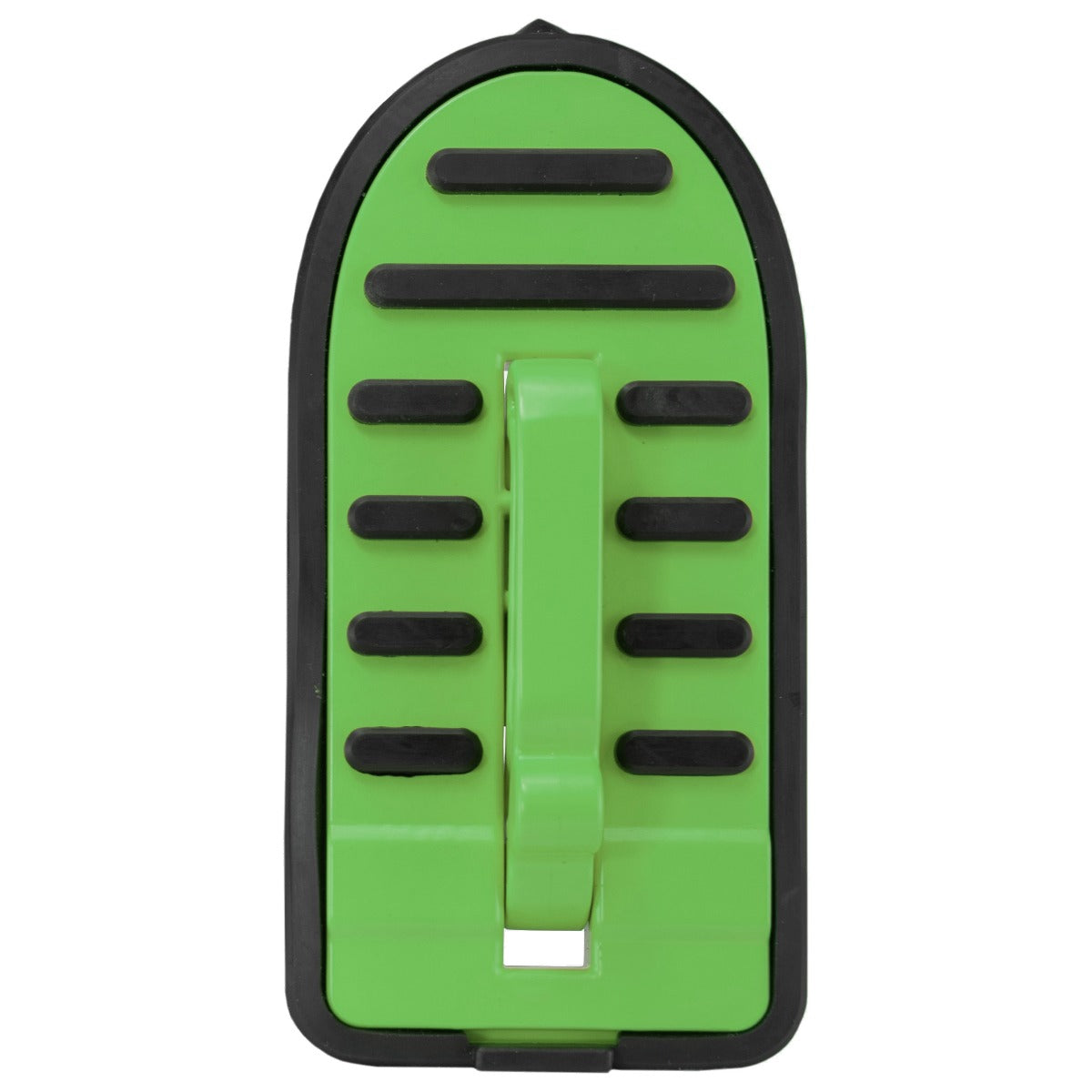 Green Car Door Step Type C front view with black tread bars and central bracket