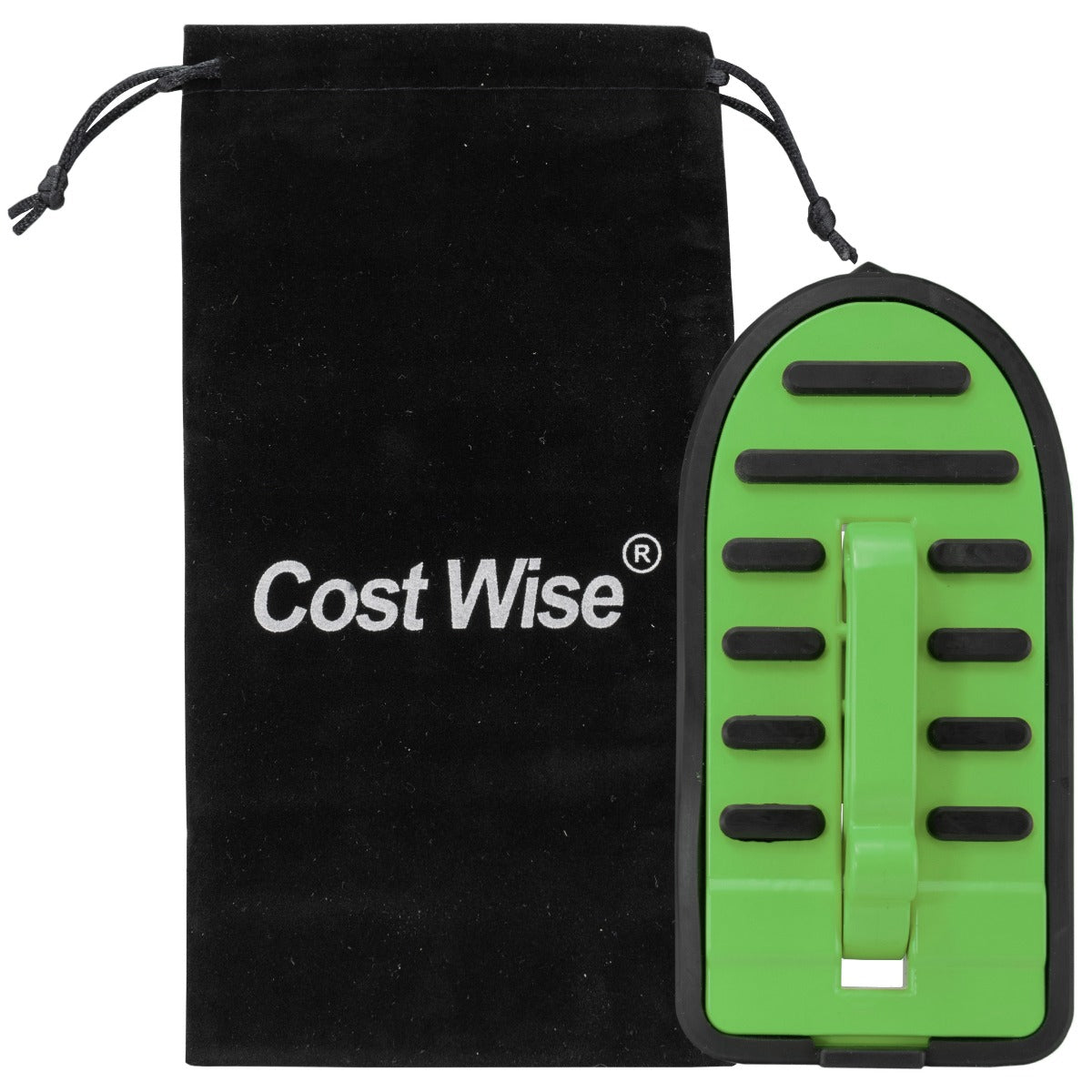 Black pouch and green Car Door Step Type C, with ribbed tread bars visible