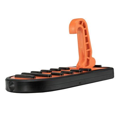 Orange Type C car door step side view, black base with tread pads