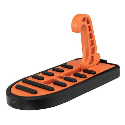 Orange car door step Type C, raised standing platform with black grip pads