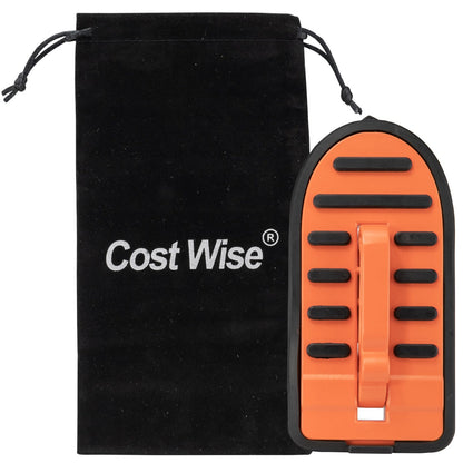 Black drawstring pouch beside orange Type C car door step for storage