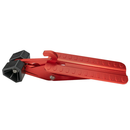 Orange Type D car door step underside with black bracket mounts and textured grips