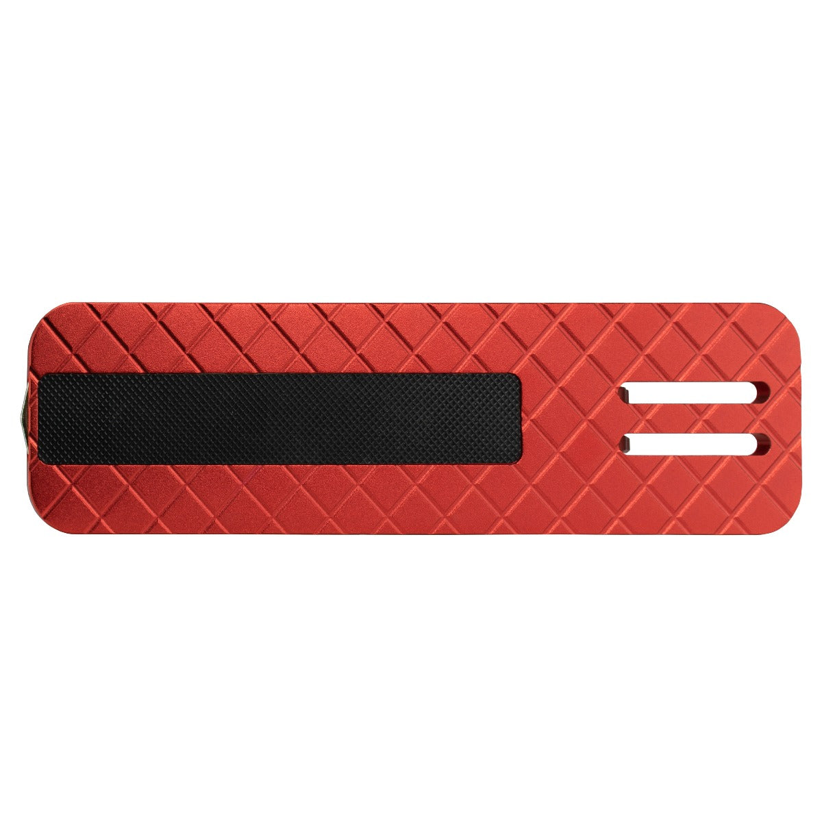 Orange car door step pad with textured grid tread and wide black grip strip