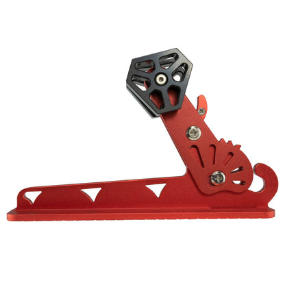 Orange car door step Type E with pivot arm, screws, and black mounting base