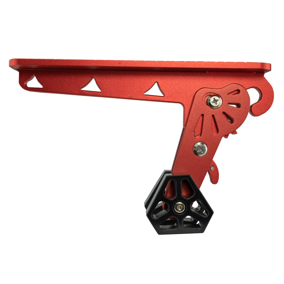 Orange folding car door step with metal support arm and black traction tread
