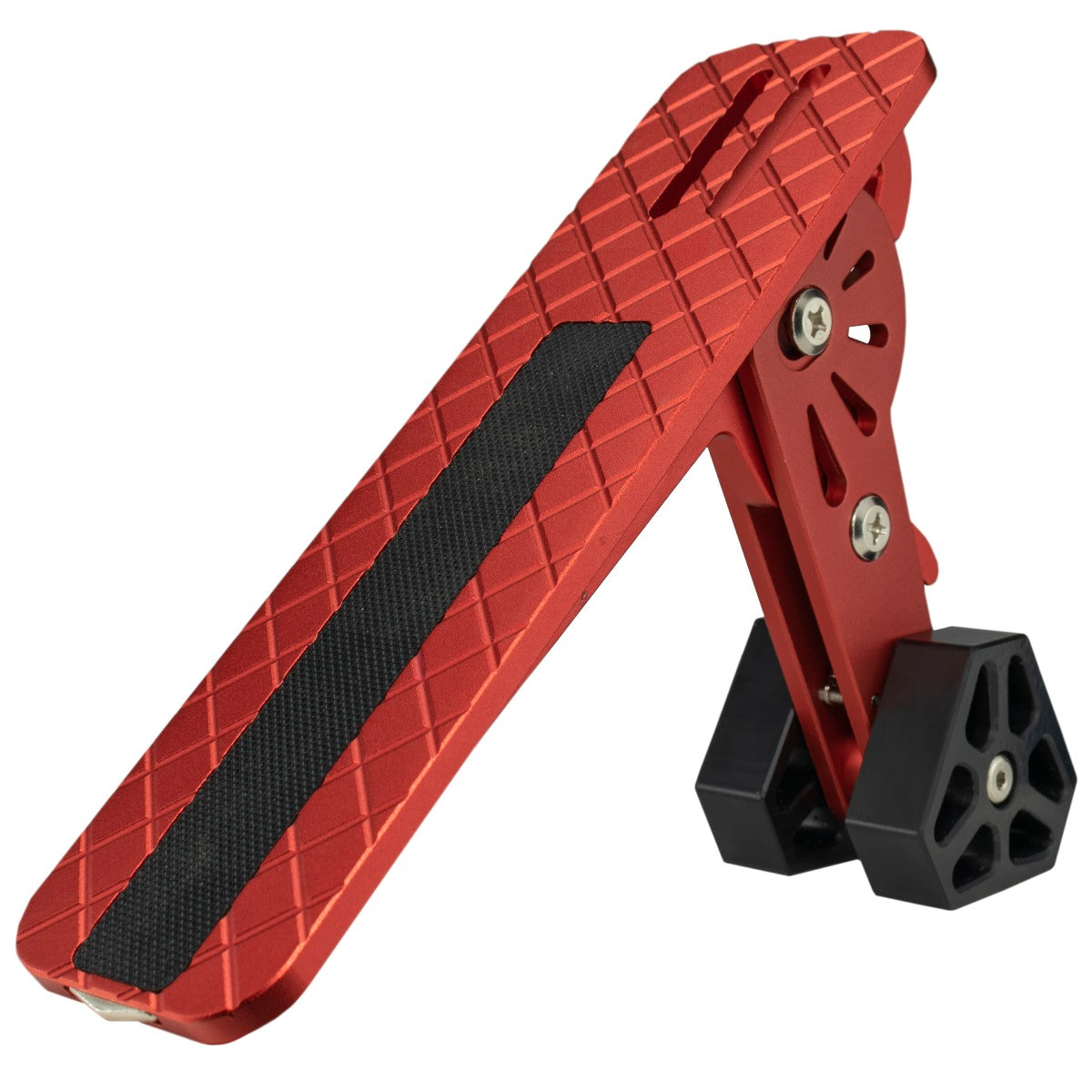 Orange car door step type E with non-slip black grip pad and metal mounting holes