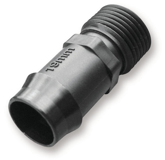 Antelco 19 mm x 3/4" BSPM black male threaded connector, ridged end